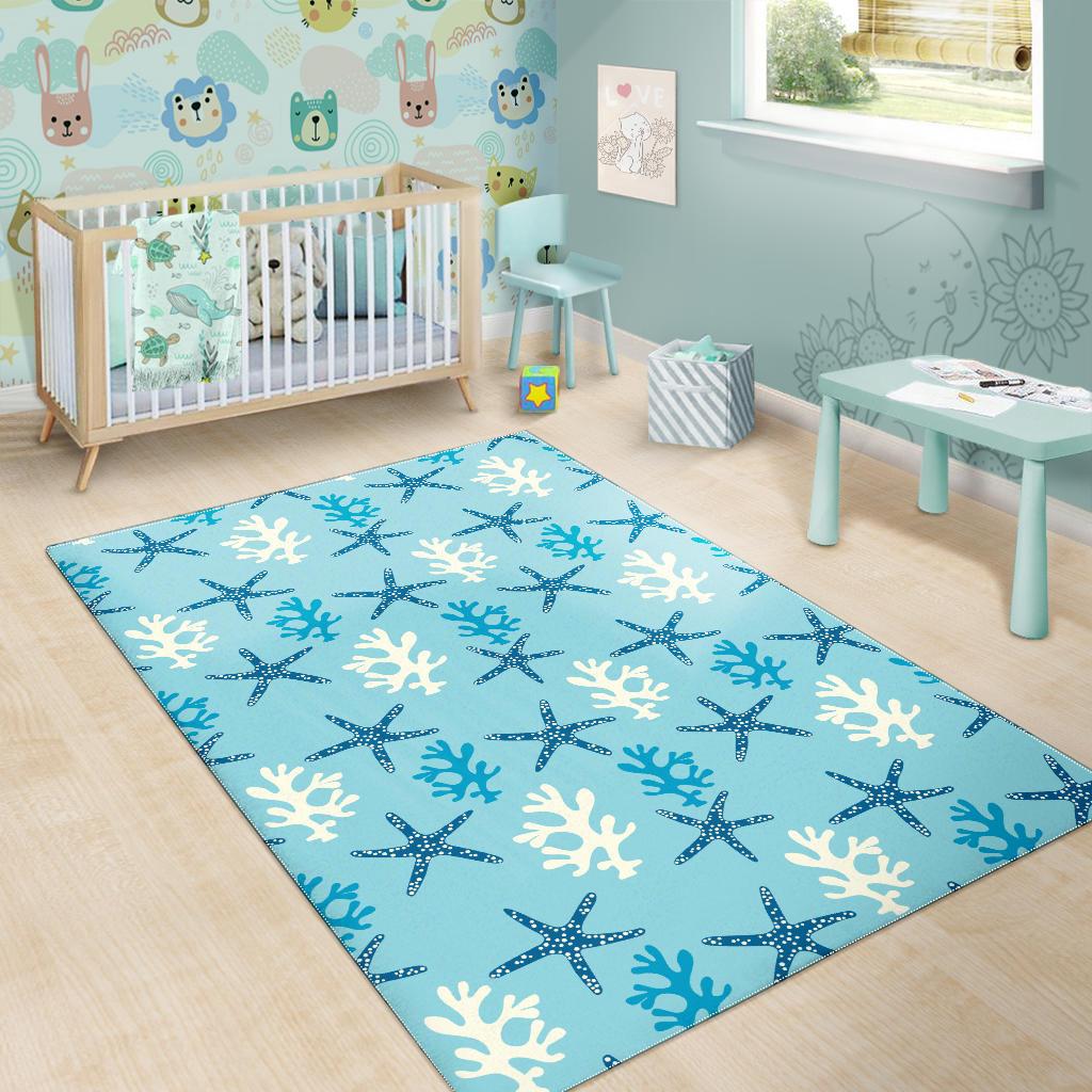 Blue starfish coral reef pattern Area Rug