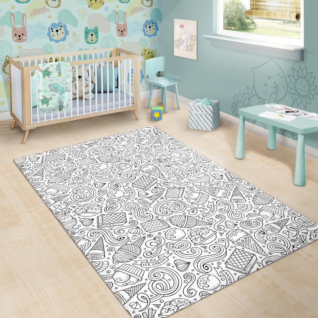Cartoon hand drawn ice cream black white Area Rug