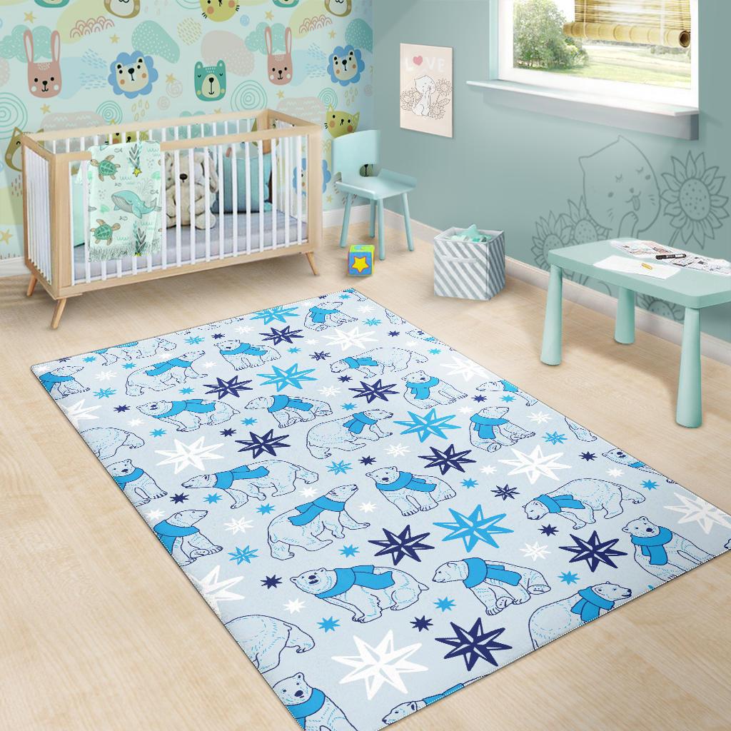 Polar Bear Pattern Blue Background Area Rug