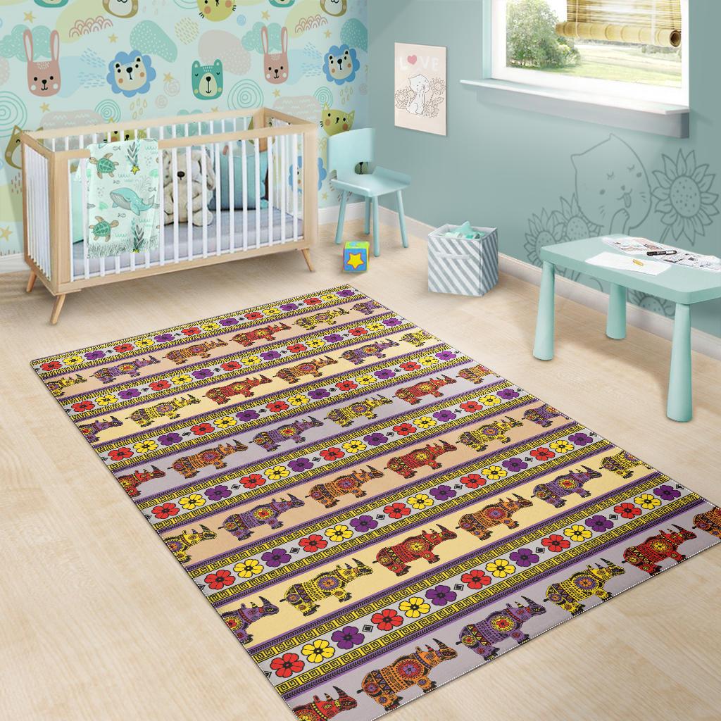 Rhino African Afro Dashiki Adinkra Kente Pattern Area Rug