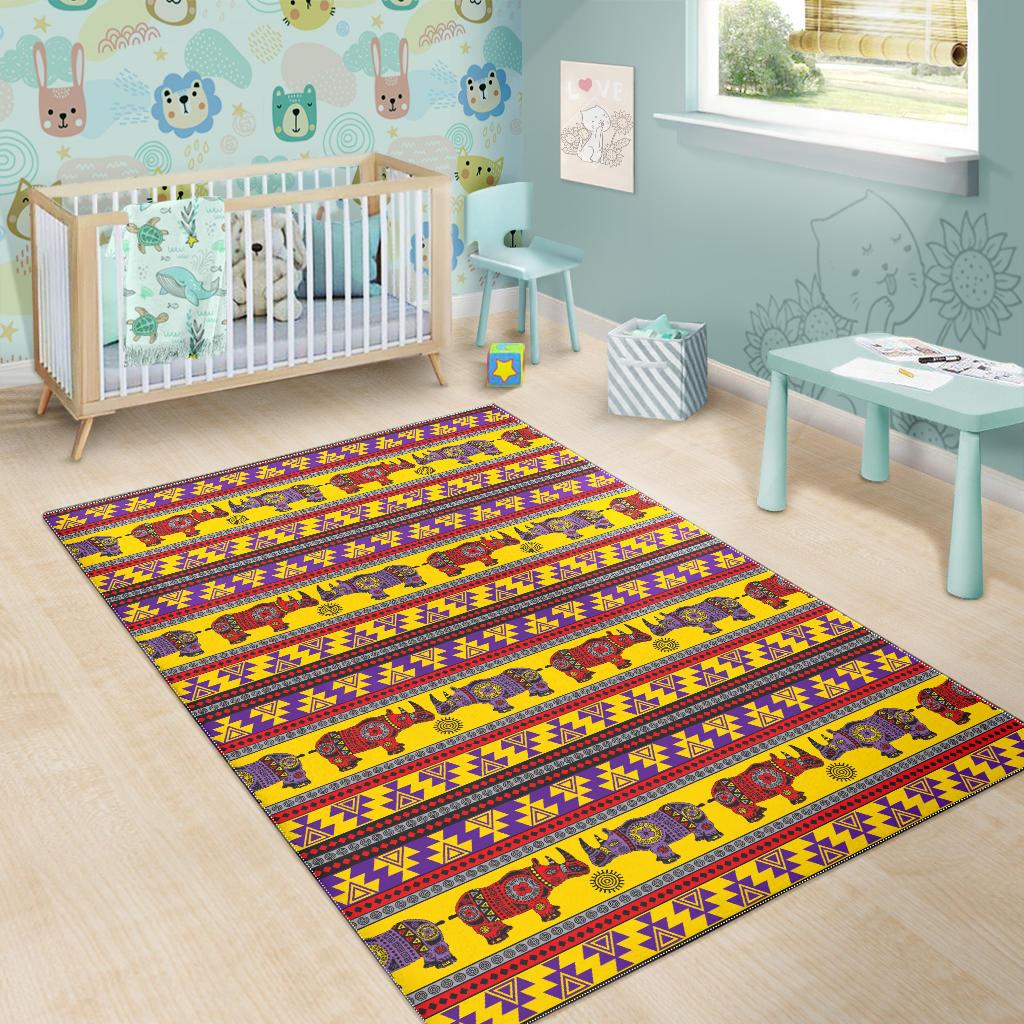 Rhino African Afro Dashiki Adinkra Kente Ethnic Motifs Area Rug