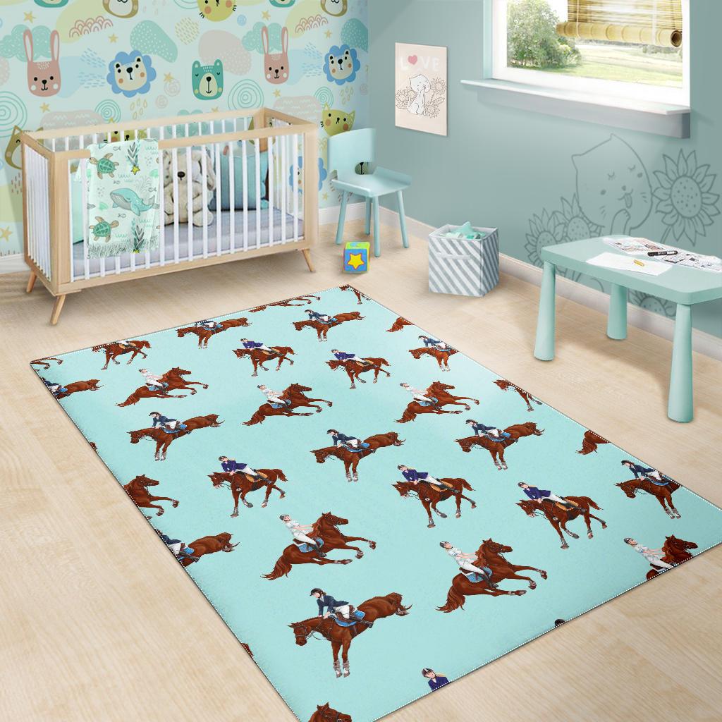 Horses running horses rider pattern Area Rug