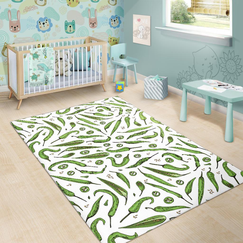Hand drawn sketch style green Chili peppers pattern Area Rug