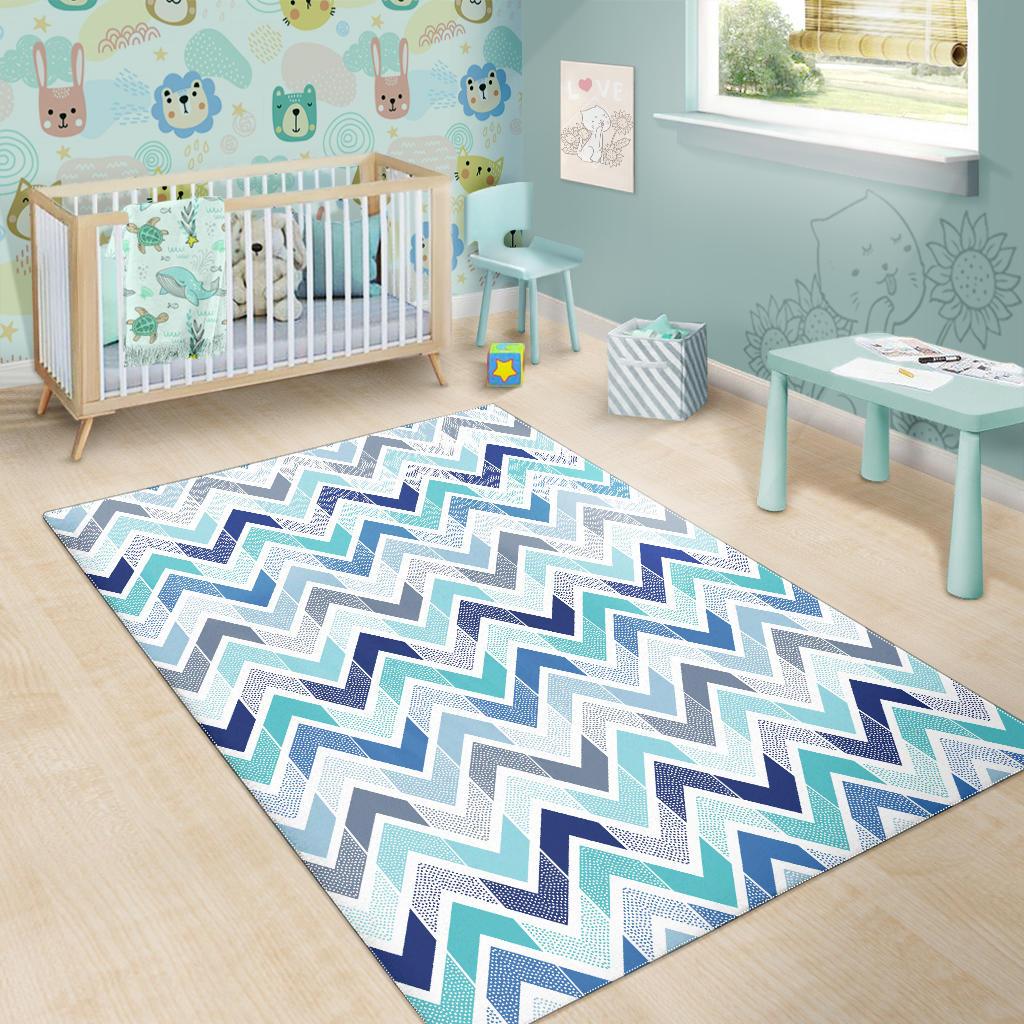 zigzag  chevron blue pattern Area Rug
