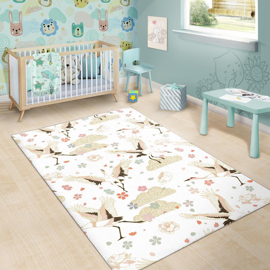 Beautiful Japanese cranes pattern Area Rug