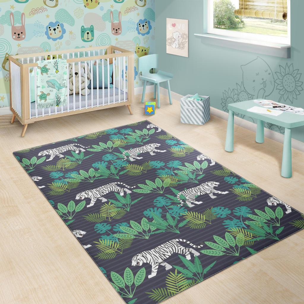 white bengal tigers tropical plant Area Rug