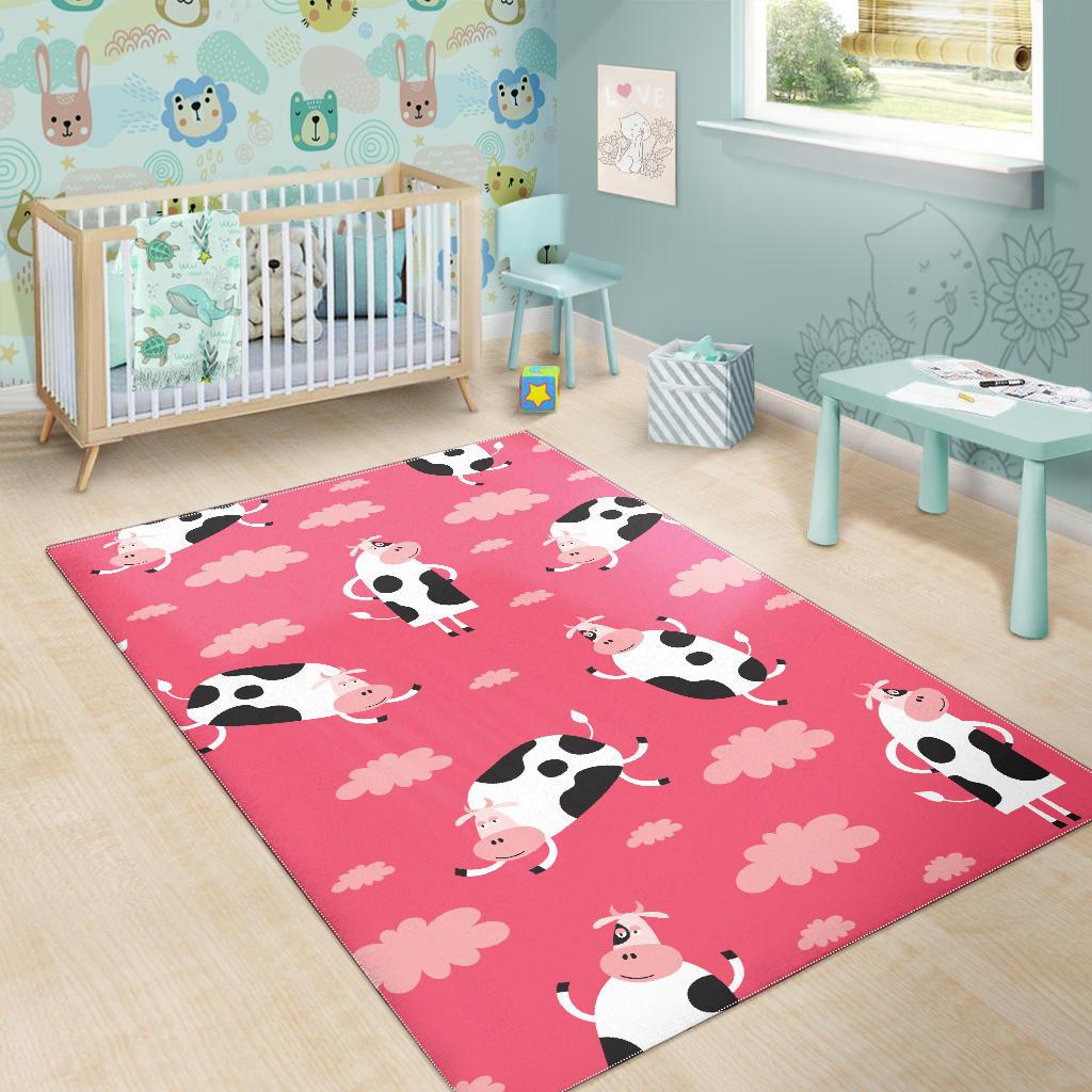Cow Pattern Pink Background Area Rug