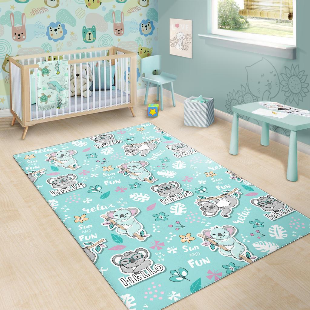 Cute koalas blue background pattern Area Rug