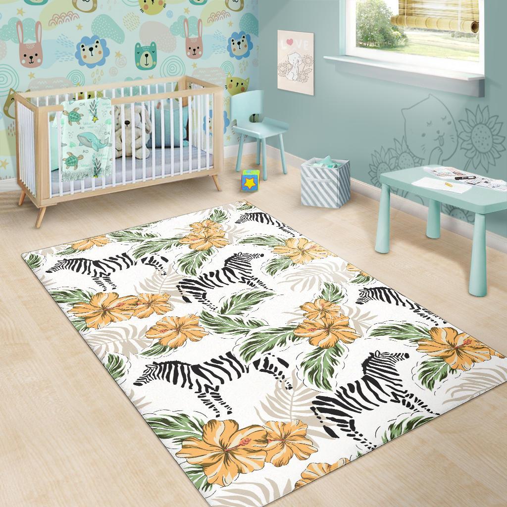 Zebra Hibiscus Pattern Area Rug