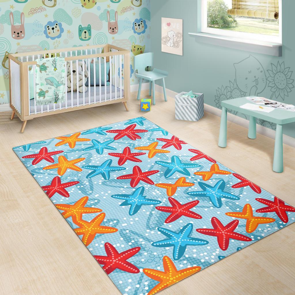 Blue red orange starfish pattern Area Rug