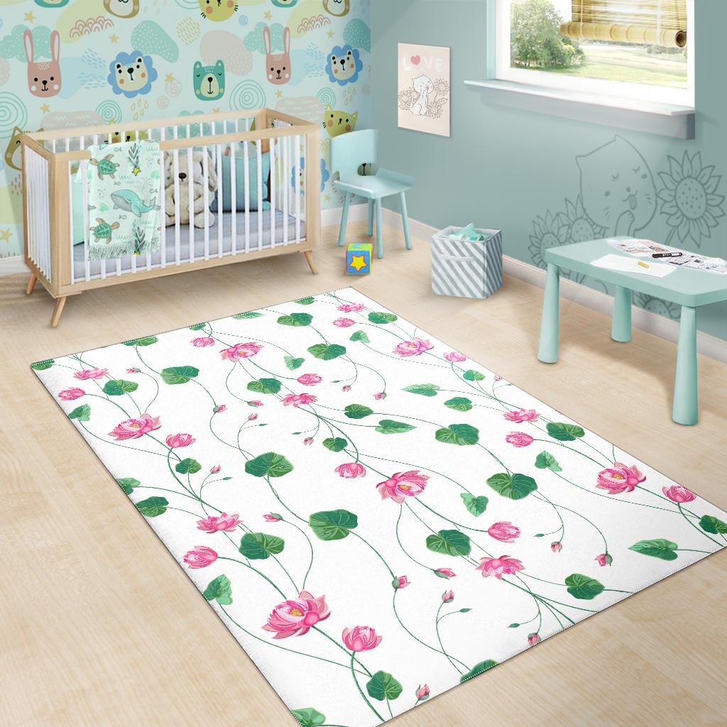 Pink Lotus Waterlily Flower Pattern Area Rug