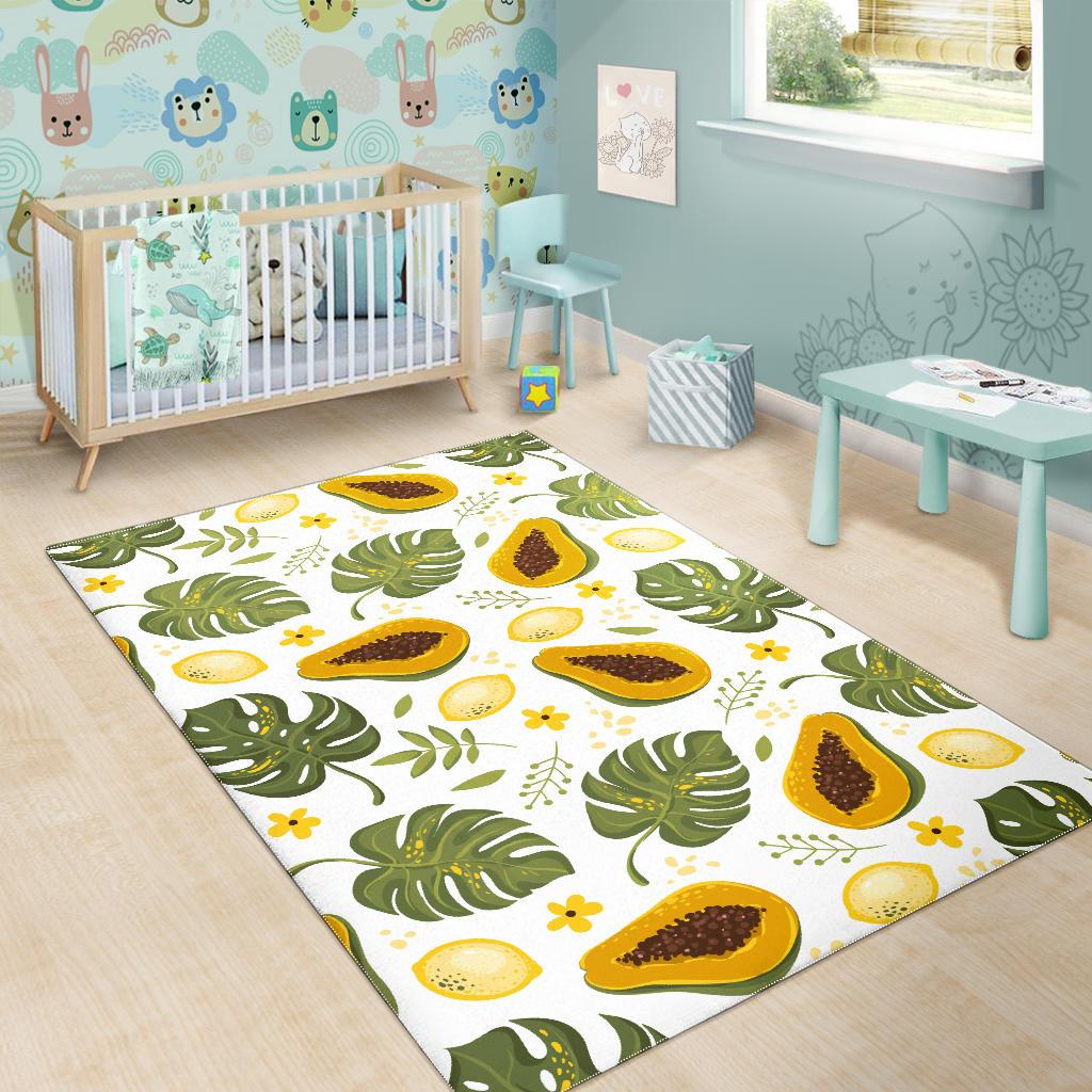 Papaya Leaves Flower Pattern Area Rug