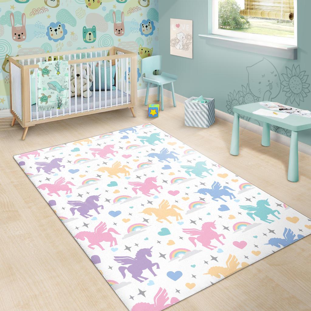 colorful unicorn rainbow heart pattern Area Rug