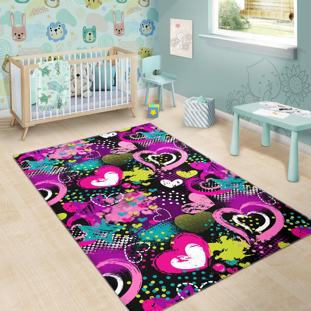 heart dot wave star creative design pattern Area Rug