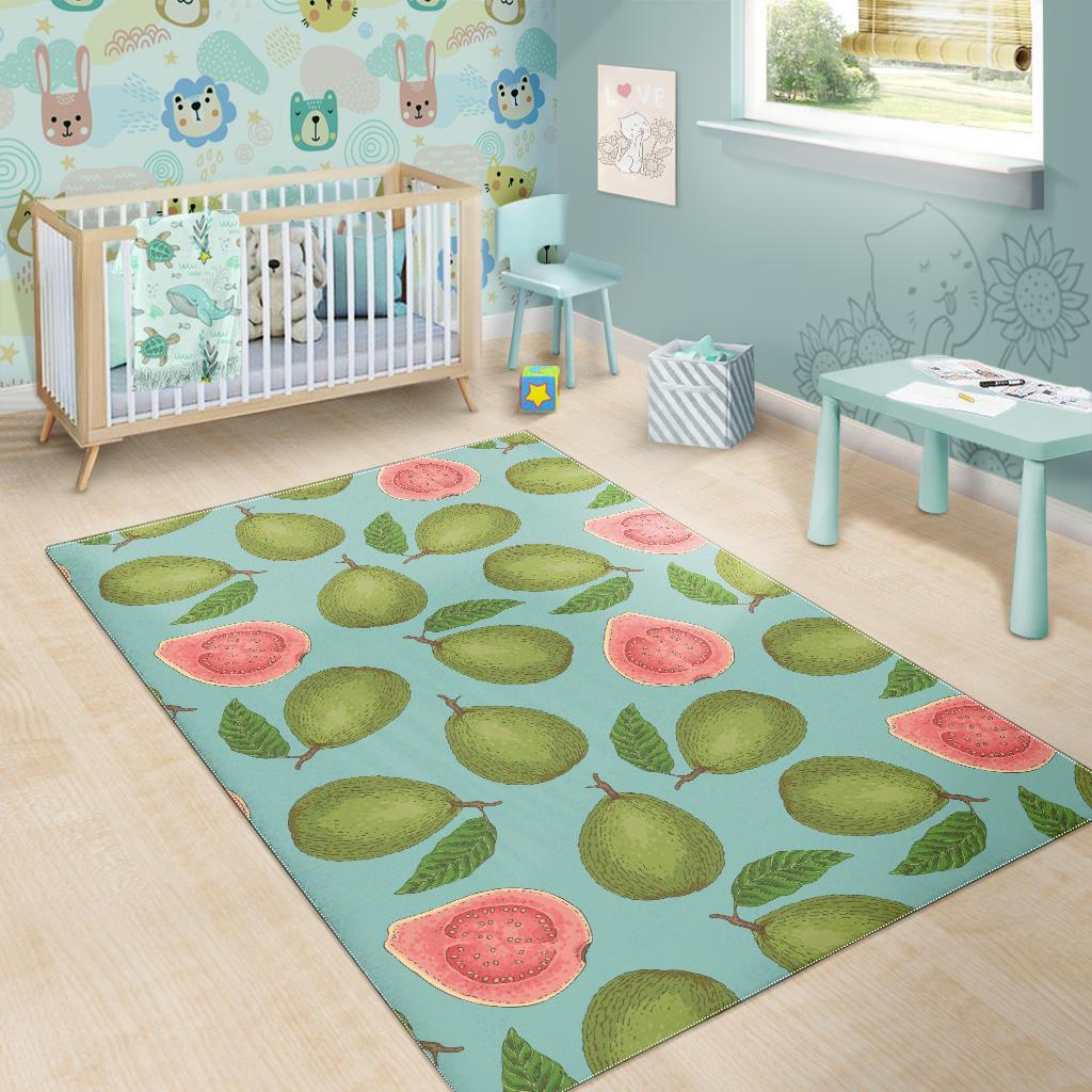 Guava Pattern Green Background Area Rug
