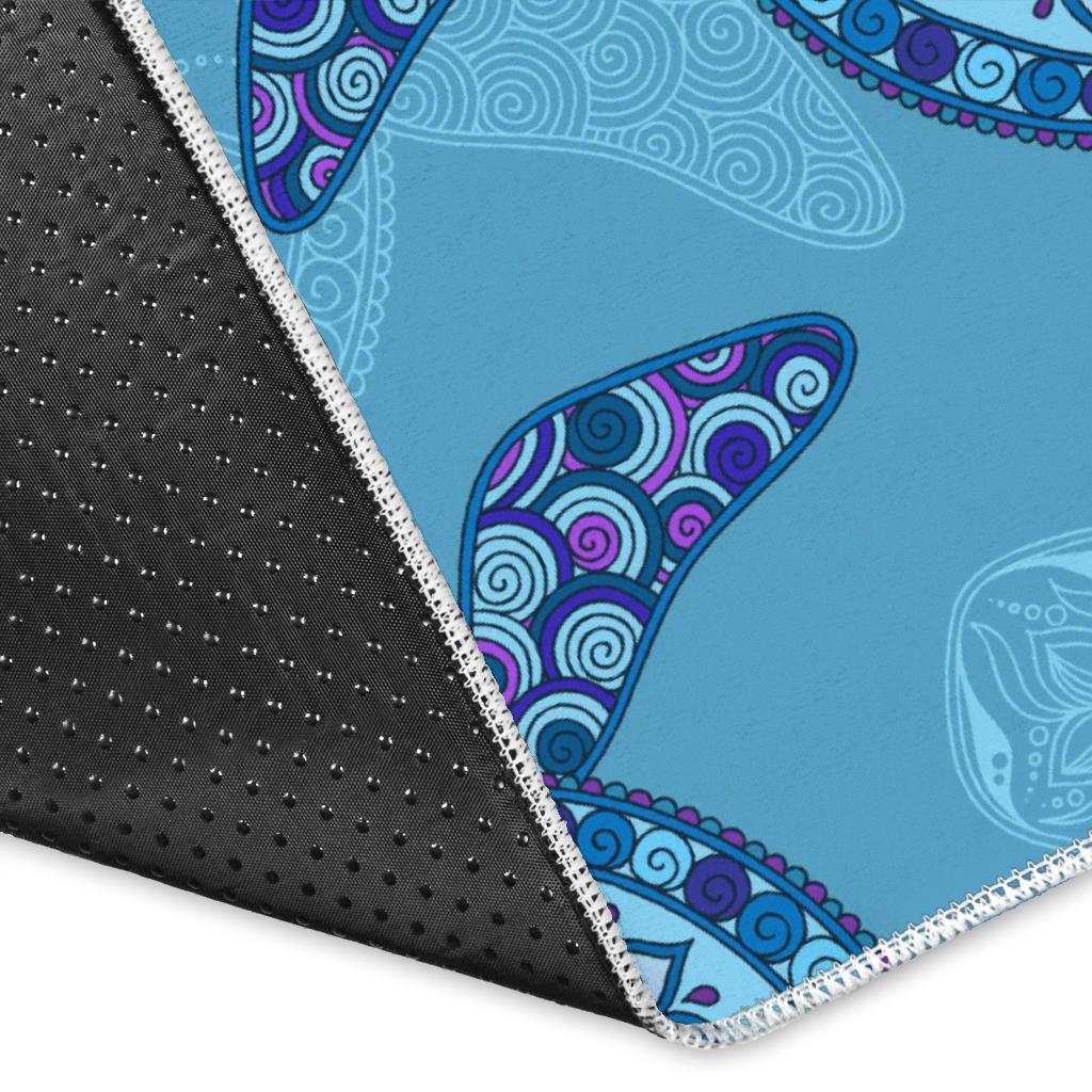 Sea Turtle Blue Tribal Pattern Area Rug