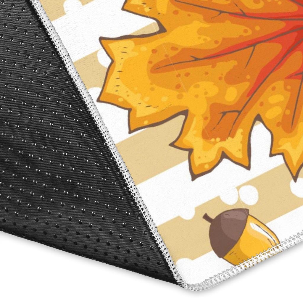 Maple leaf oak leaf acorns beige striped background Area Rug