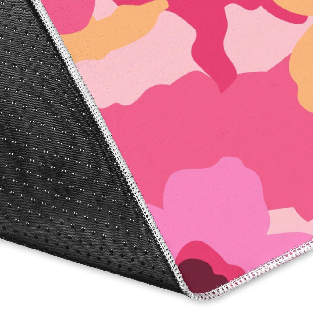 Pink Camo Camouflage Flower Pattern Area Rug