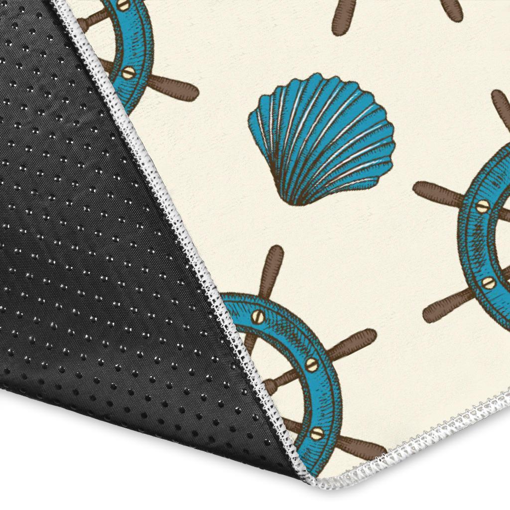 Nautical Steering Wheel Rudder Shell Pattern Area Rug
