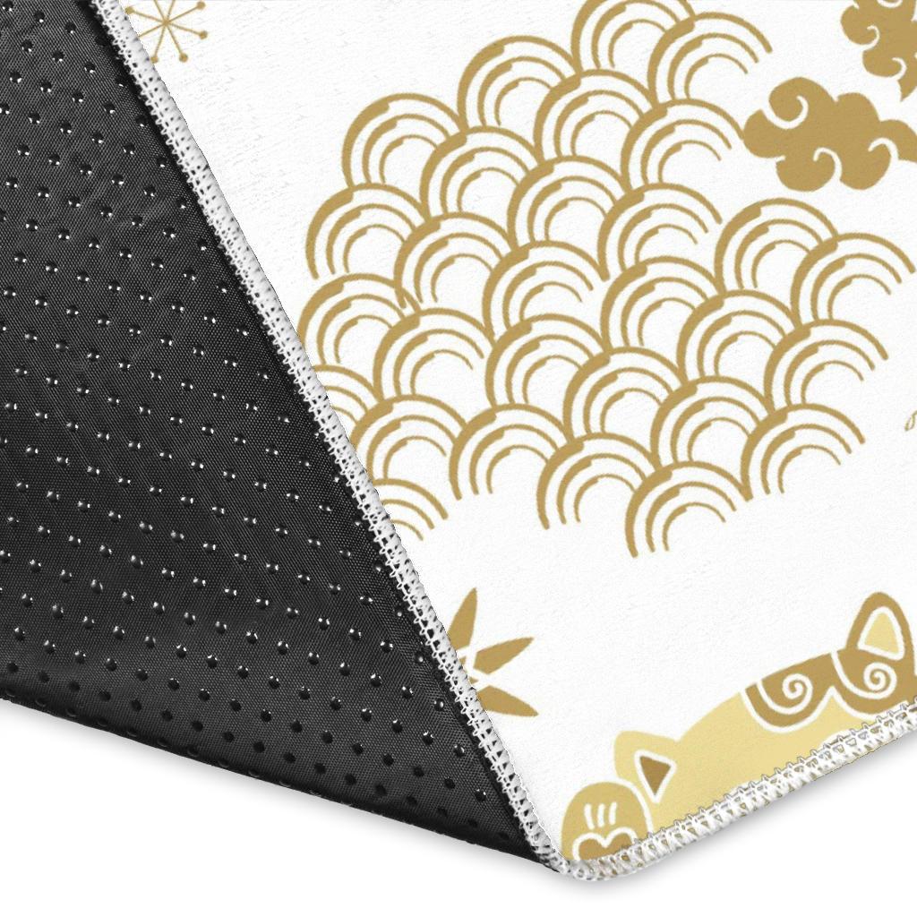 Gold Meneki Neko Lucky Cat Pattern Area Rug