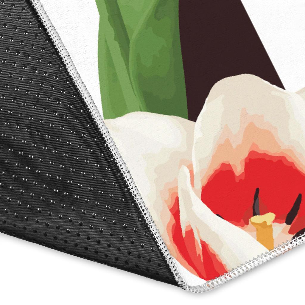 red and white tulips pattern Area Rug