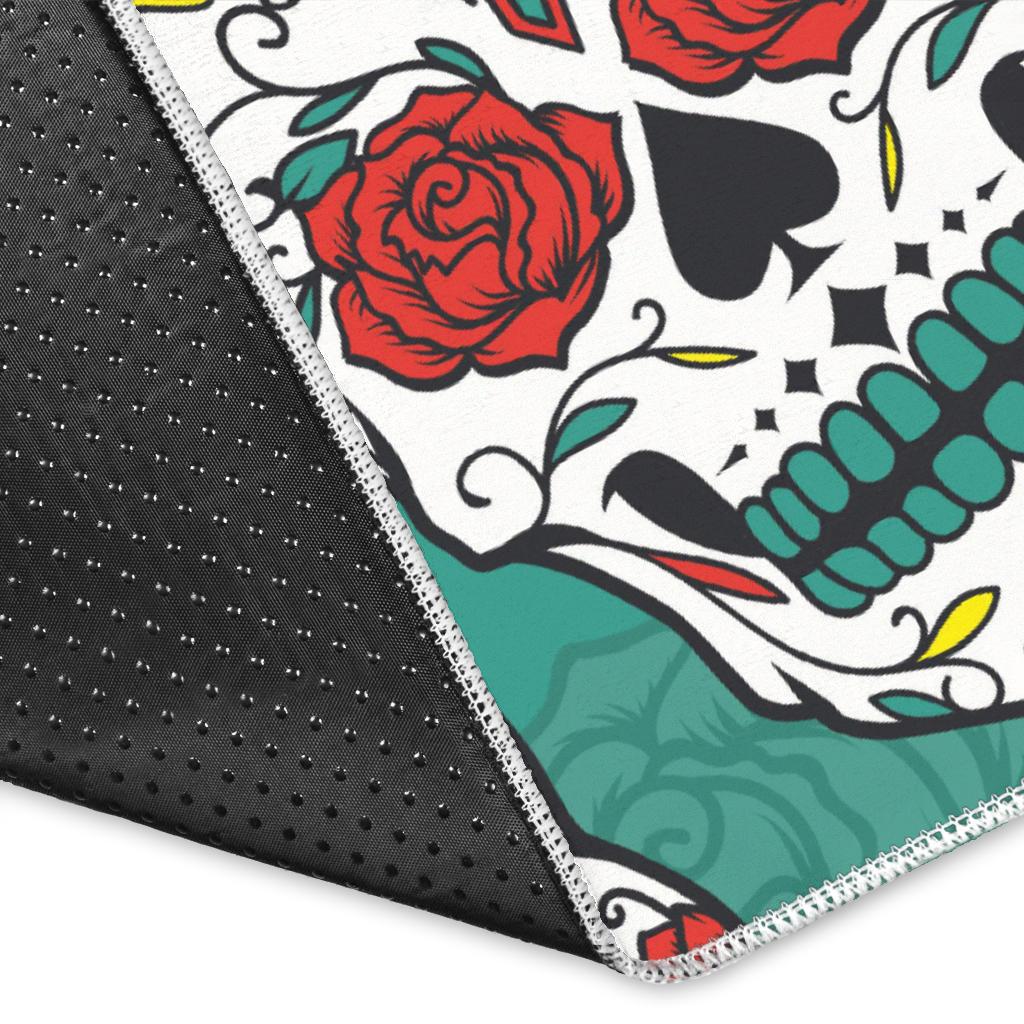 Suger Skull Pattern Green Background Area Rug