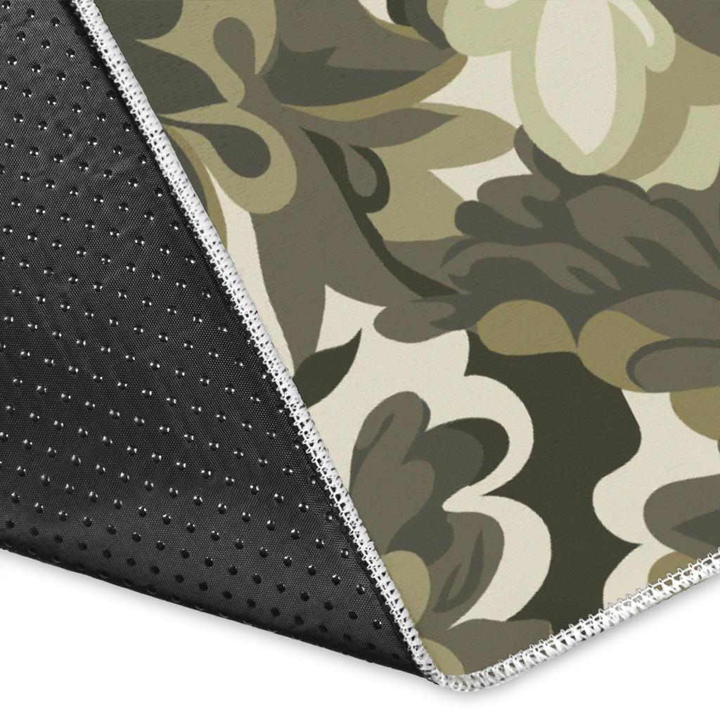 Green Camo Camouflage Flower Pattern Area Rug