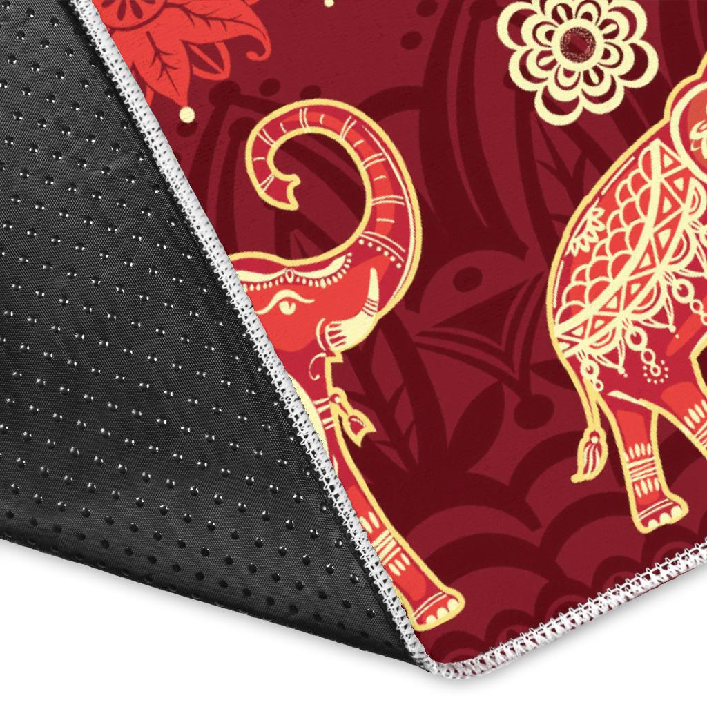 Elephant Red Pattern Ethnic Motifs Area Rug