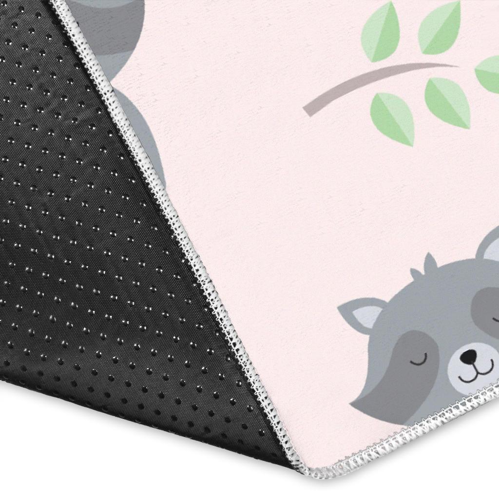 cute raccoons leaves pattern Area Rug