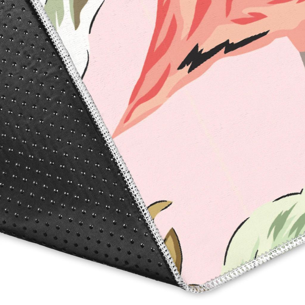 Pink flamingo birds pineapples hibiscus flower pattern Area Rug