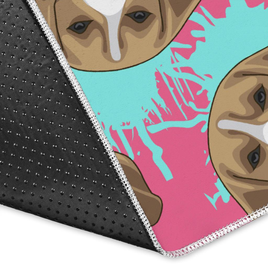 Beagle muzzles turquoise paint splashes pink pattern Area Rug