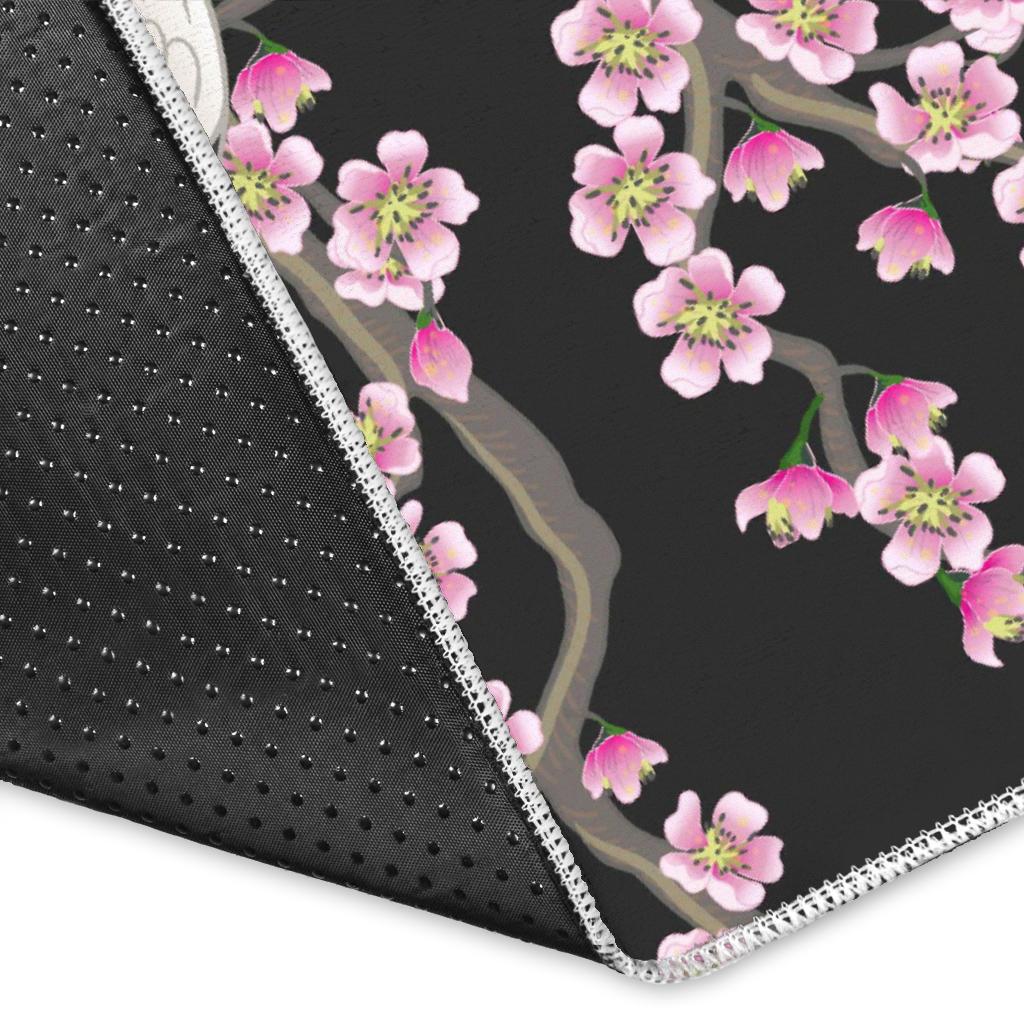Japanese crane pink sakura pattern Area Rug