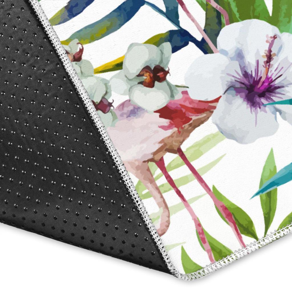 Flamingo Flower Leaves Pattern Area Rug
