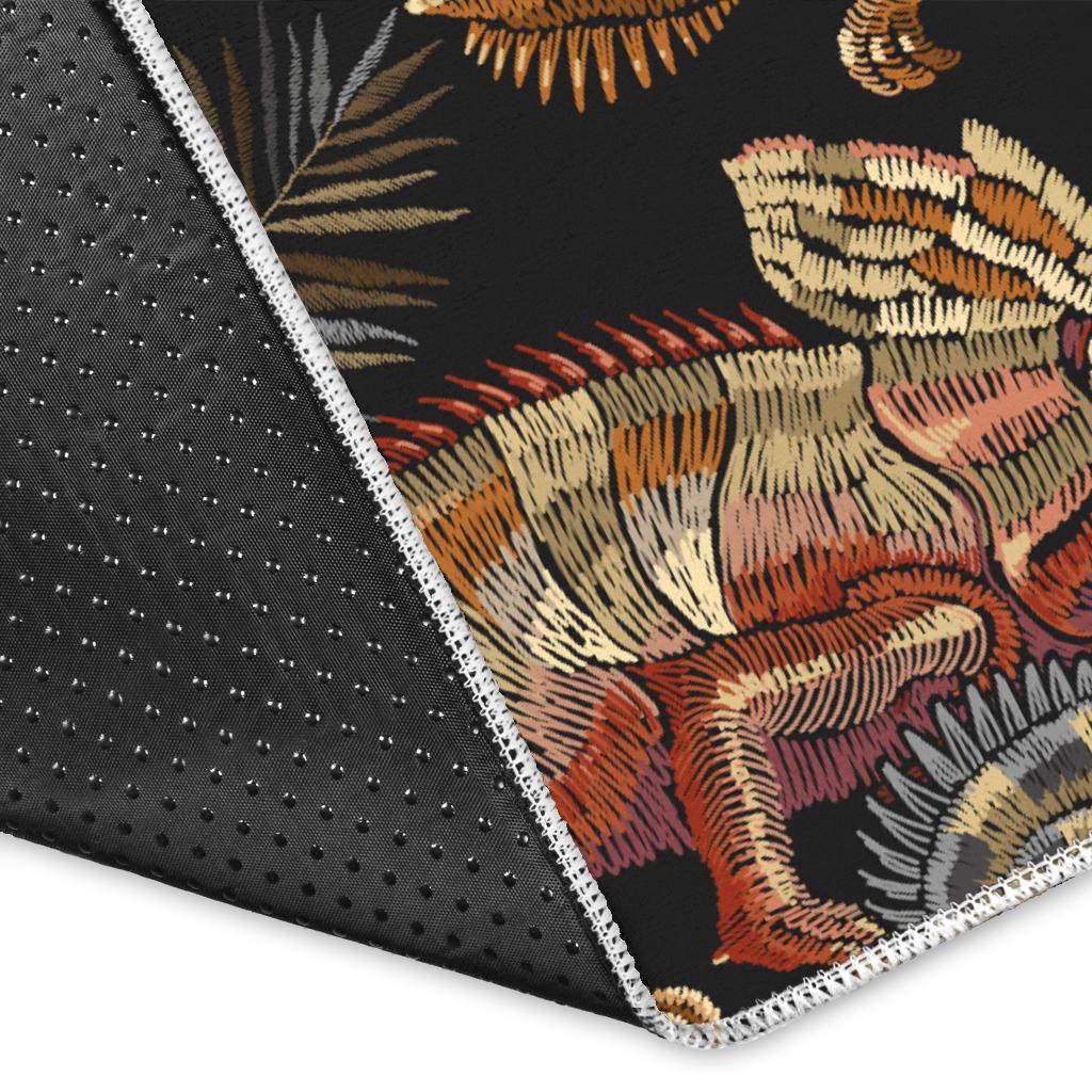 Chameleon lizard tropical leaves palm tree Area Rug