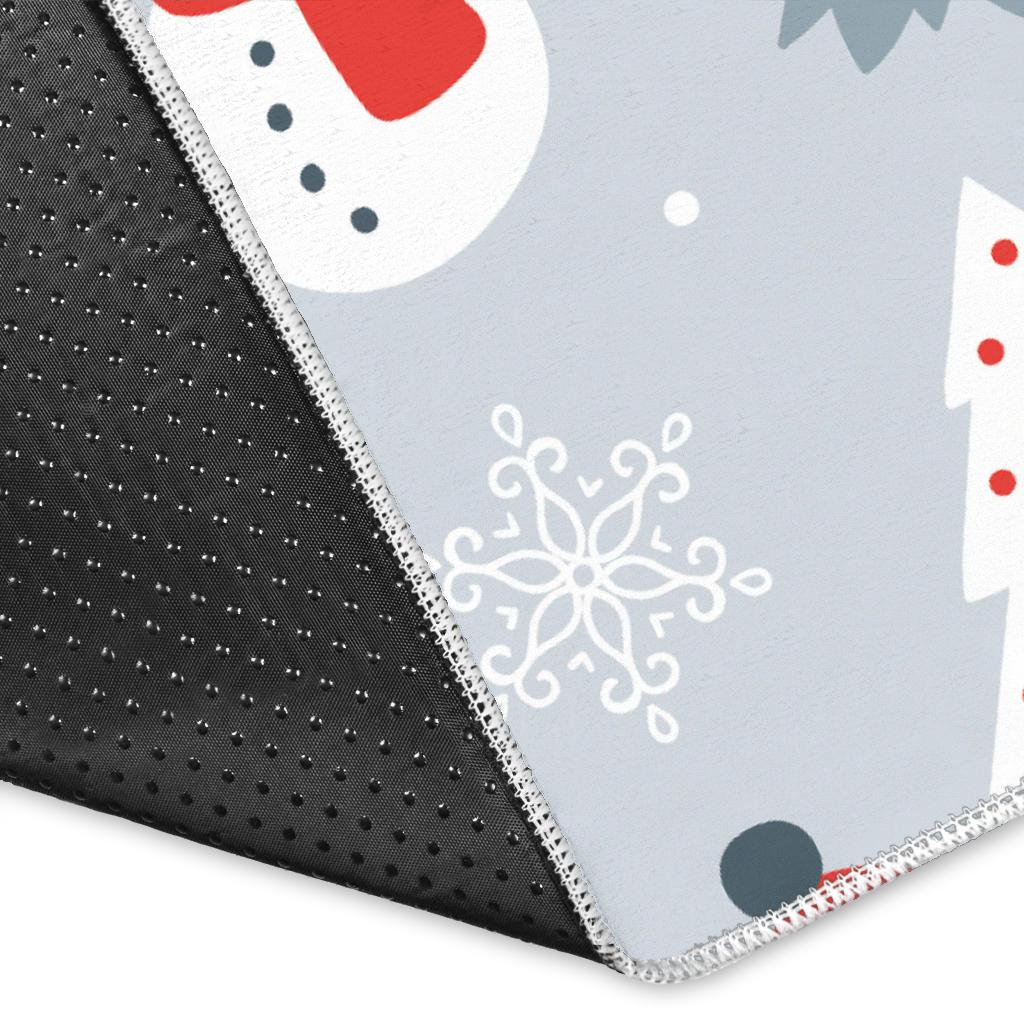 Snowman christmas  tree snow gray background Area Rug
