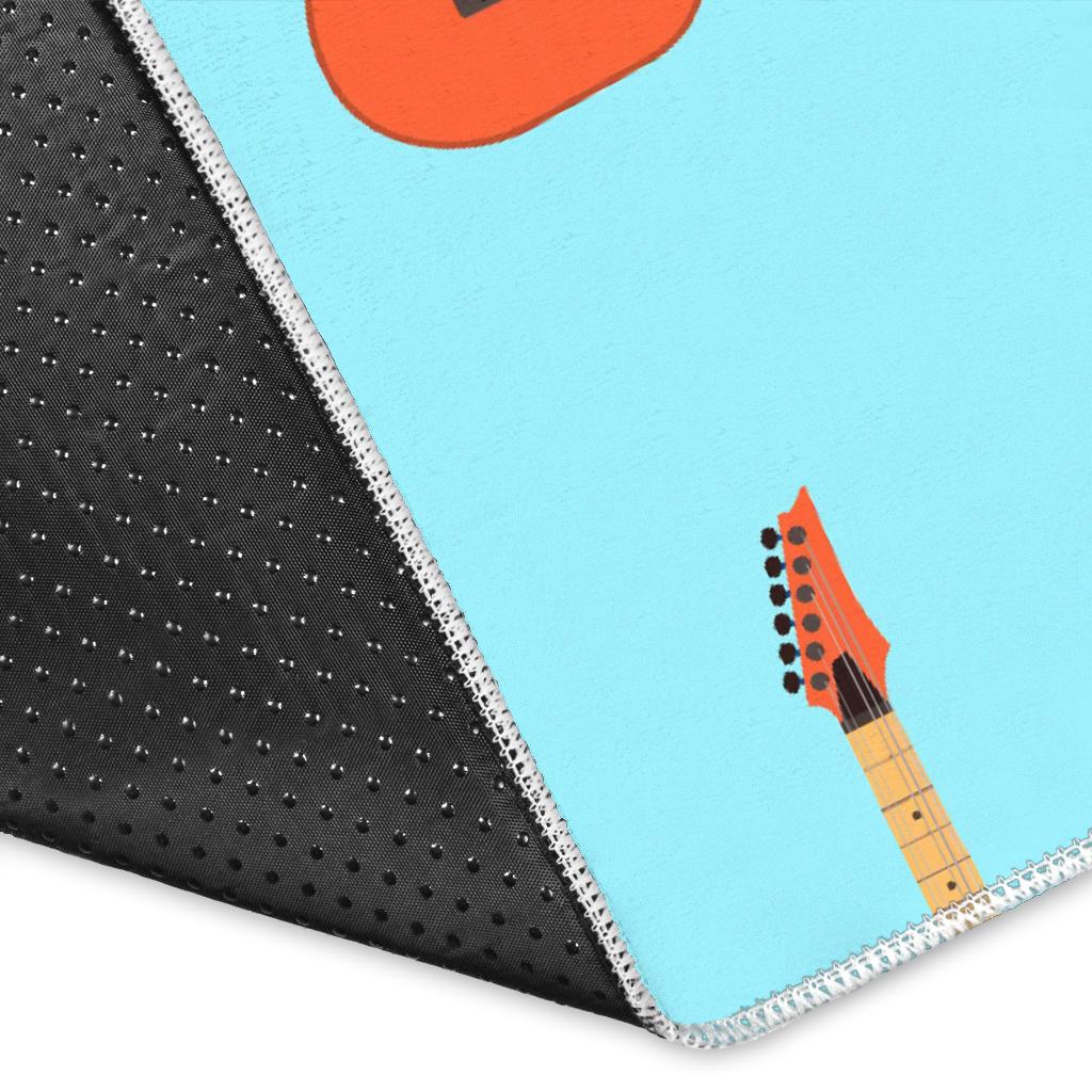 electric guitar pattern light blue background Area Rug
