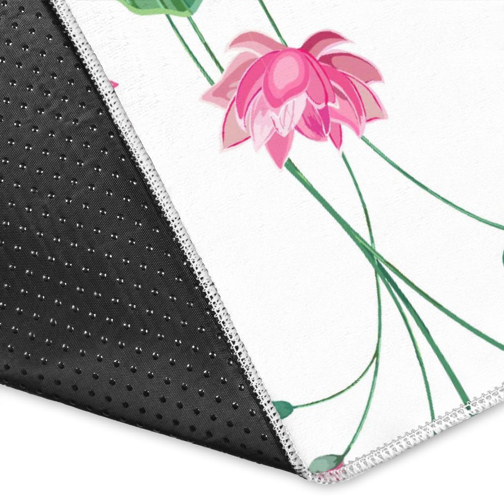 Pink Lotus Waterlily Flower Pattern Area Rug