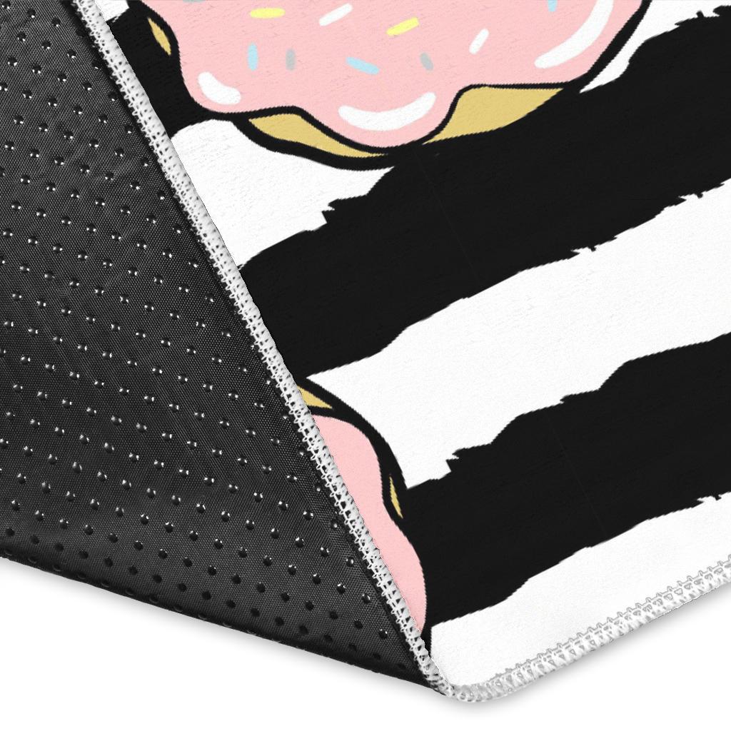 Donuts pink icing striped pattern Area Rug