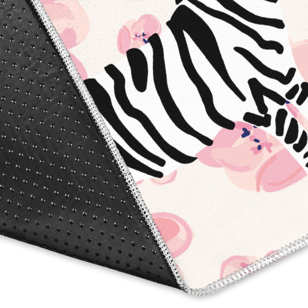 Zebra pink flower background Area Rug