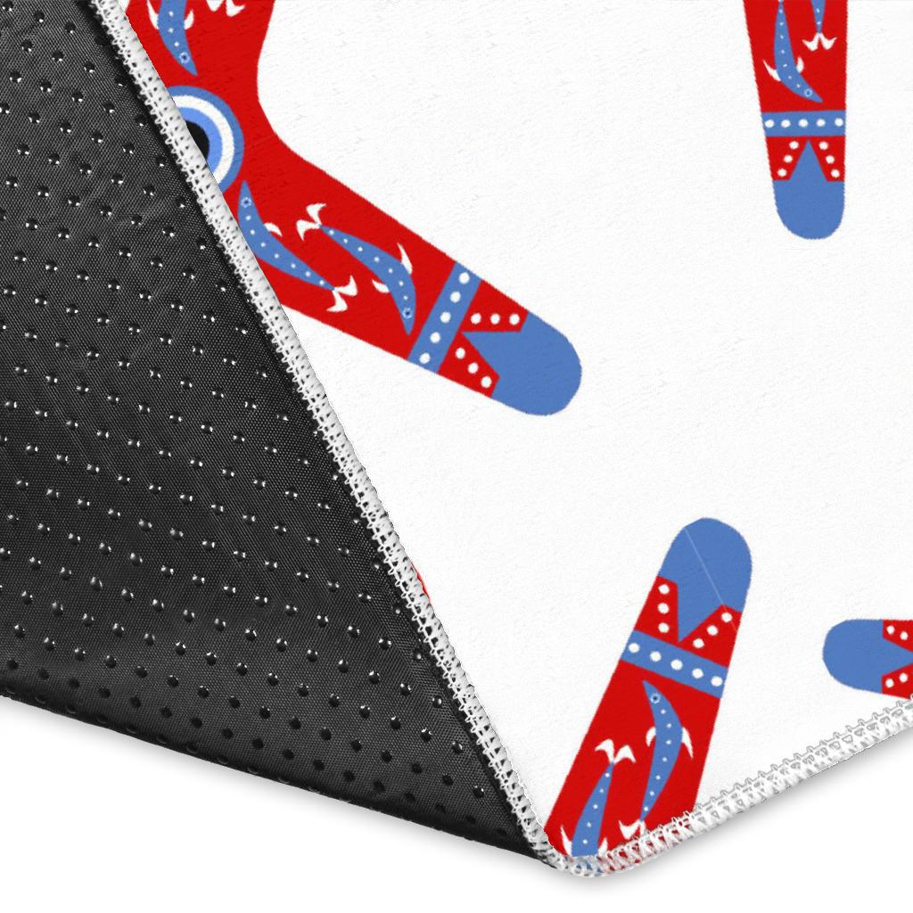 Boomerang Aboriginal Pattern White Background Area Rug
