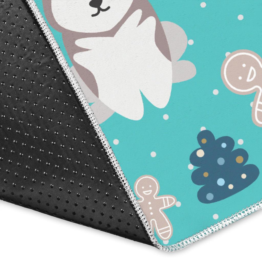 Christmas cute siberian husky puppie pattern Area Rug