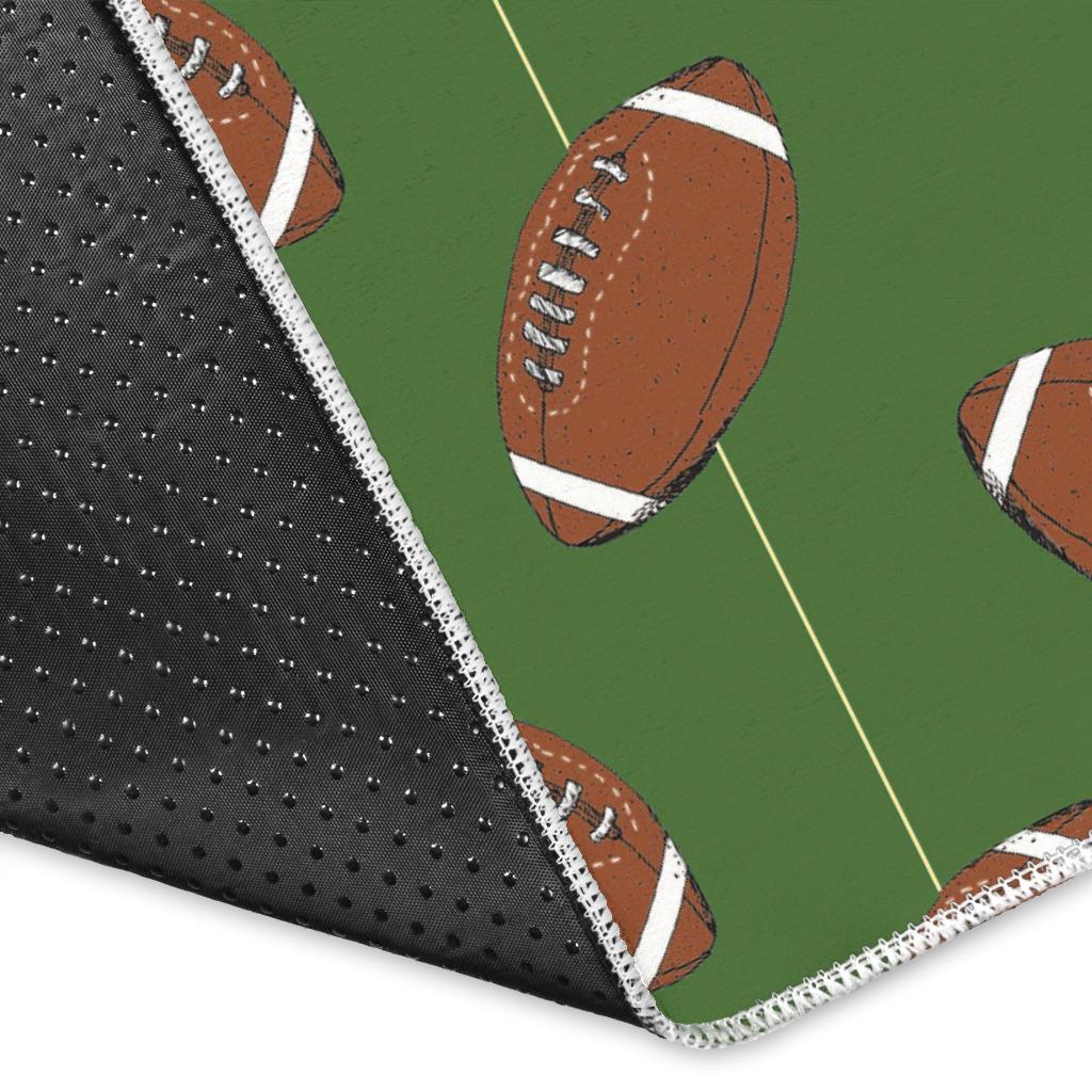 American Football Ball Pattern Green Background Area Rug