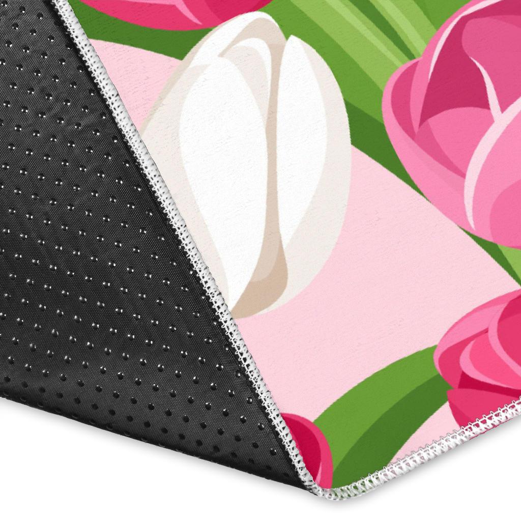 Pink White Tulip Pattern Area Rug