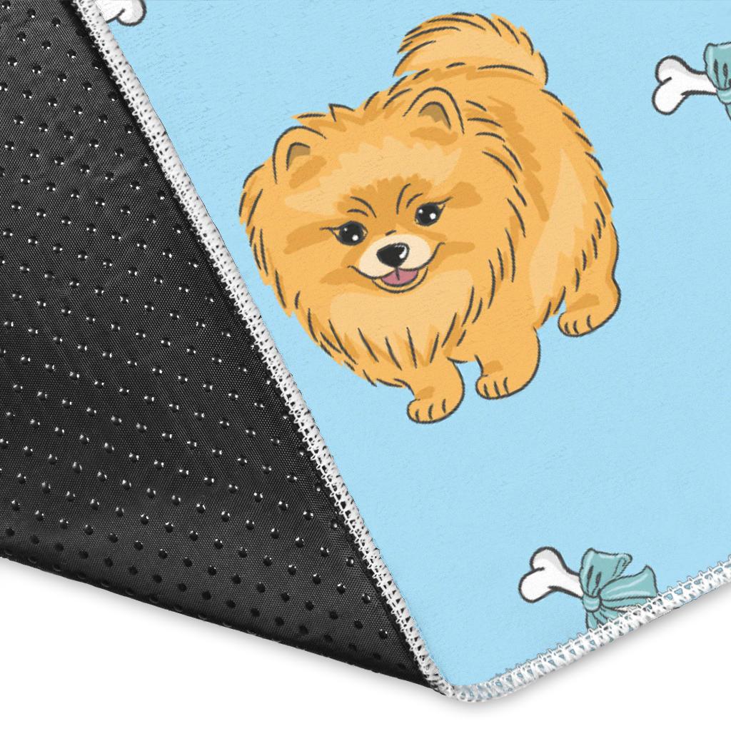 Brown cute pomeranian blue blackground Area Rug