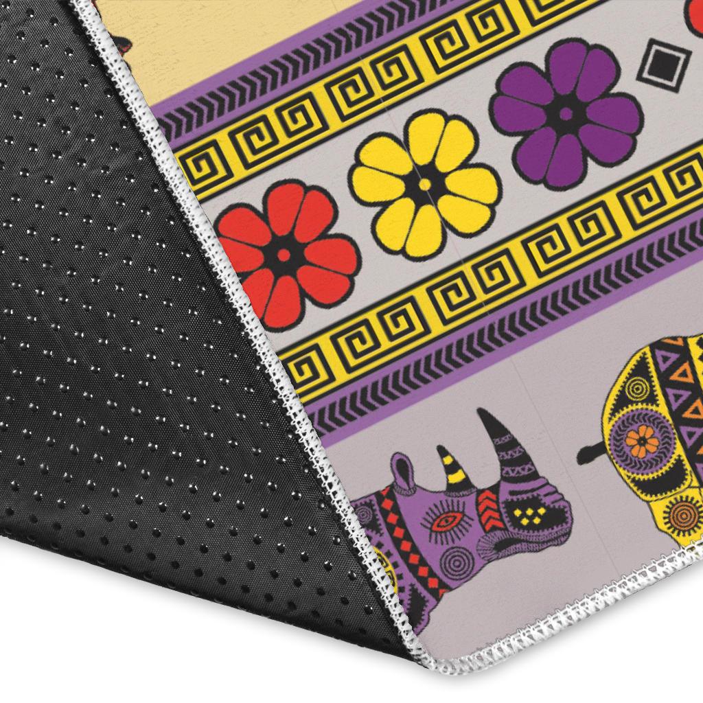 Rhino African Afro Dashiki Adinkra Kente Pattern Area Rug
