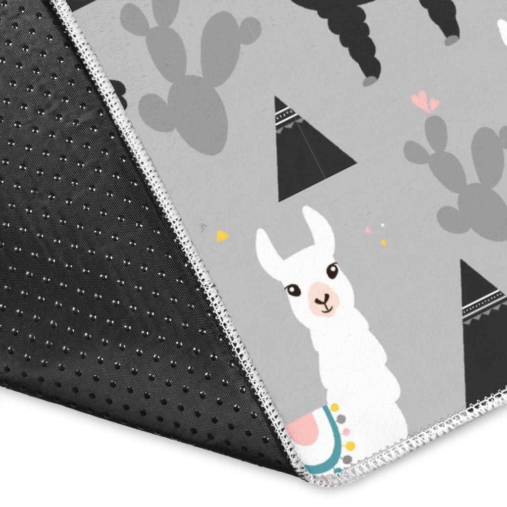 Black and White Llama Pattern Area Rug
