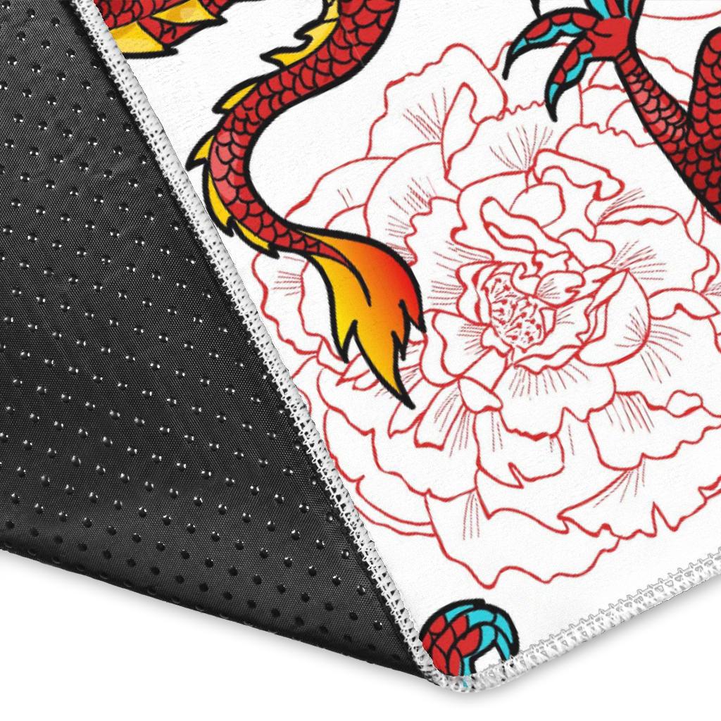 Red Dragon Hibiscus Pattern Area Rug