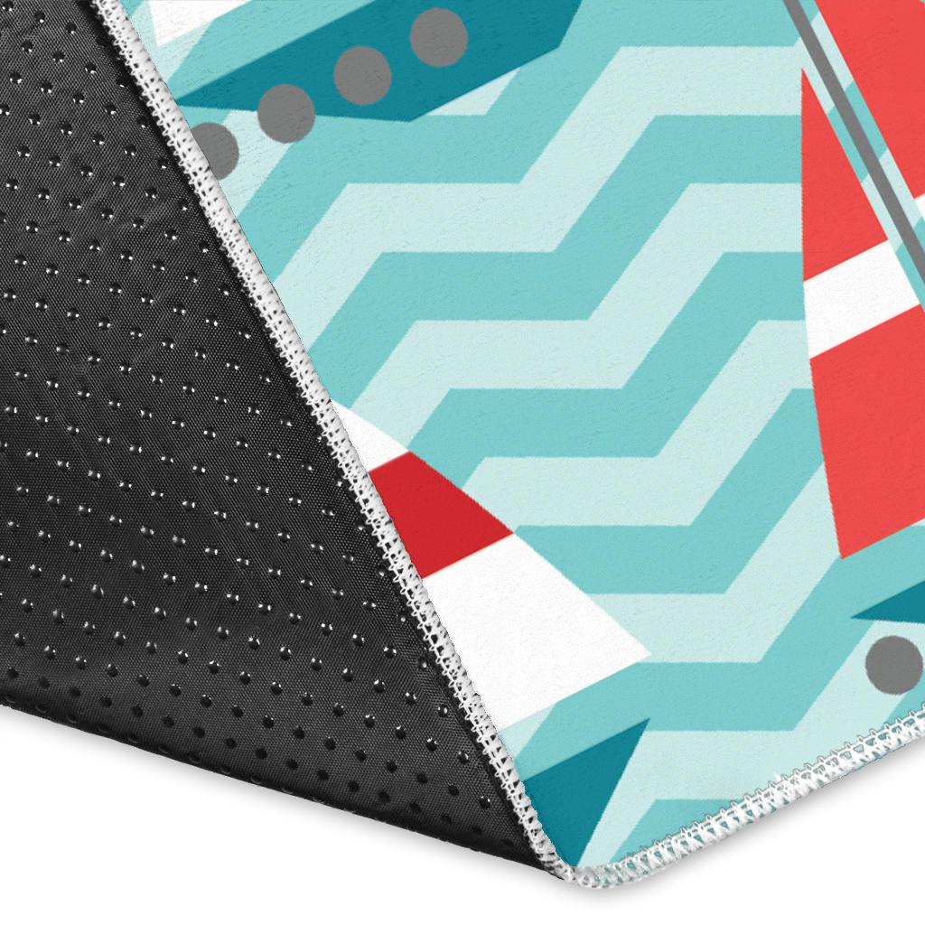 Red White sailboat wave background Area Rug