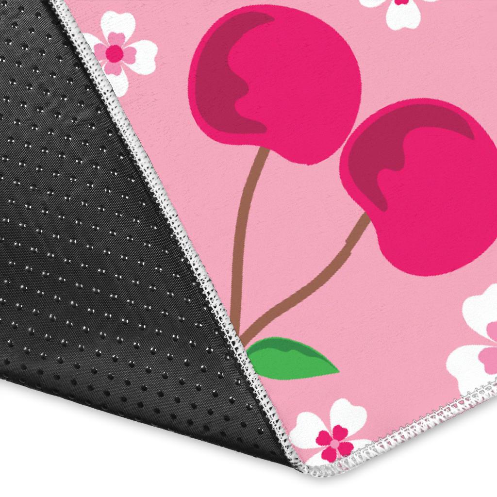 cherry flower pattern pink background Area Rug