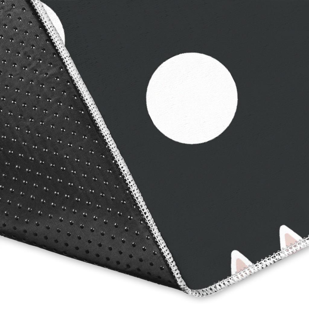 Cute white rabbit polka dots black background Area Rug